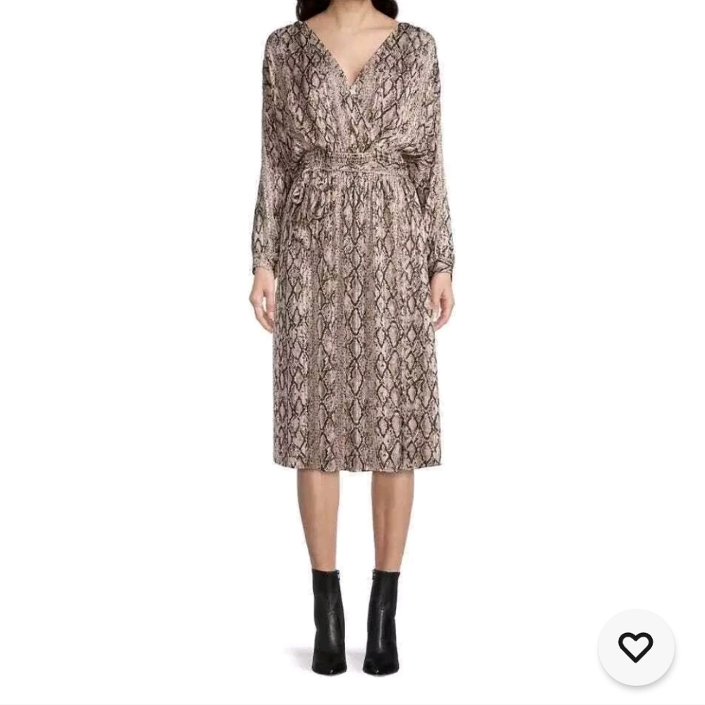 BROCHU WALKER Women's Animal Print V Neck‎ Belted Sheer Dress Size S